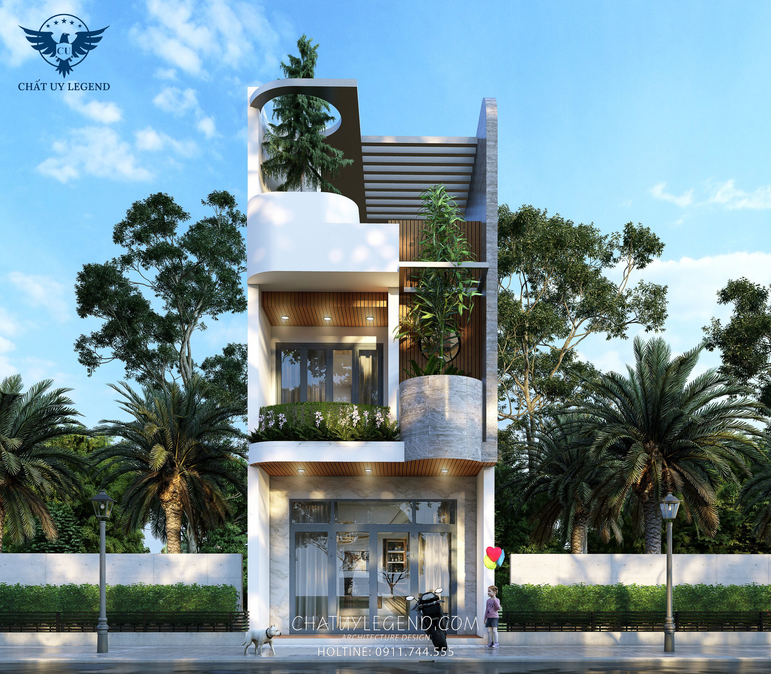 Mặt tiền nhà phố 3 tầng hiện đại 94.968m2 thiết kế nhiều khoảng mở, giúp giải phóng không gian và làm cho ngôi nhà trông rộng rãi hơn