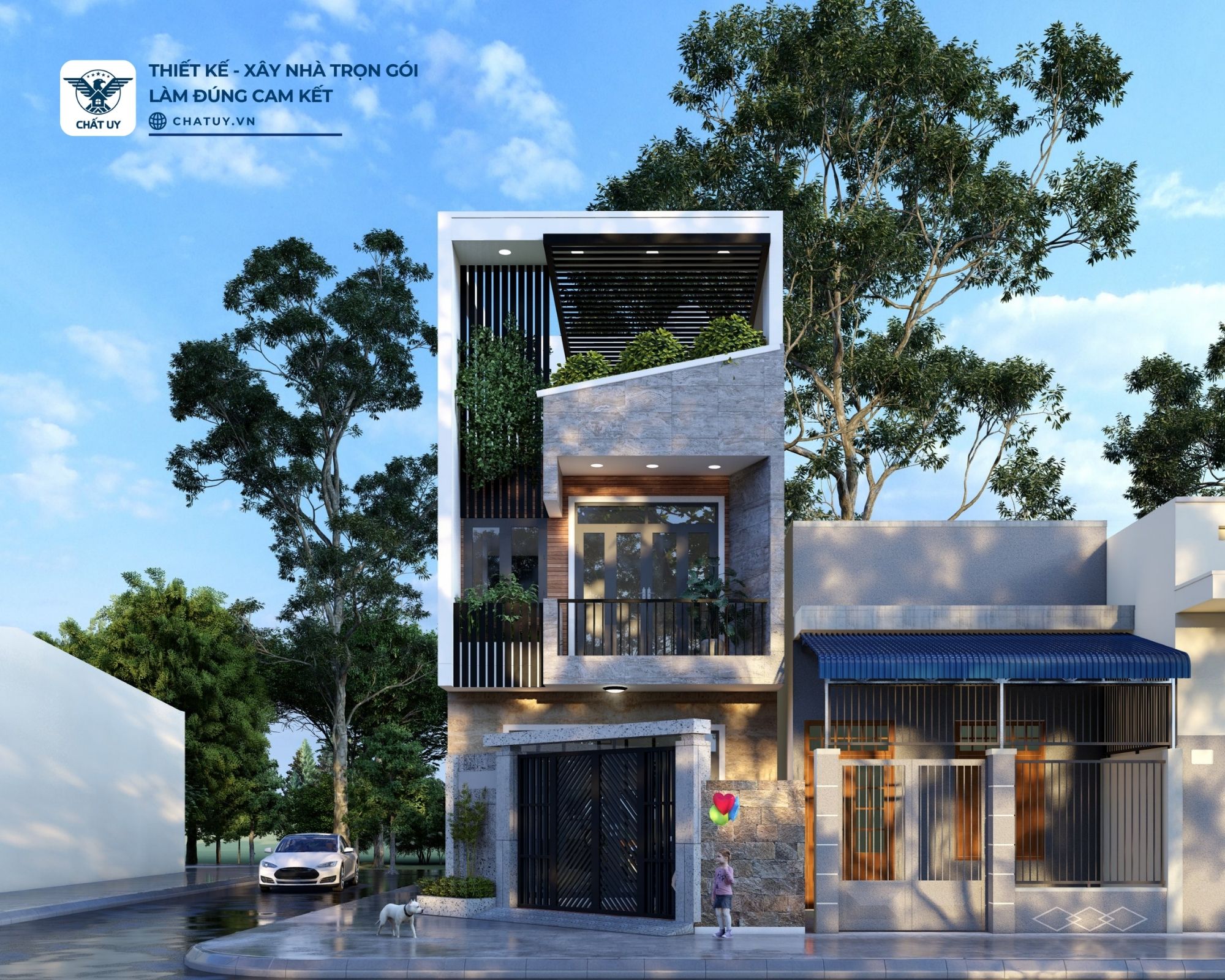 Thiết kế nhà phố 3 tầng hiện đại của anh Cường ở Điện Biên