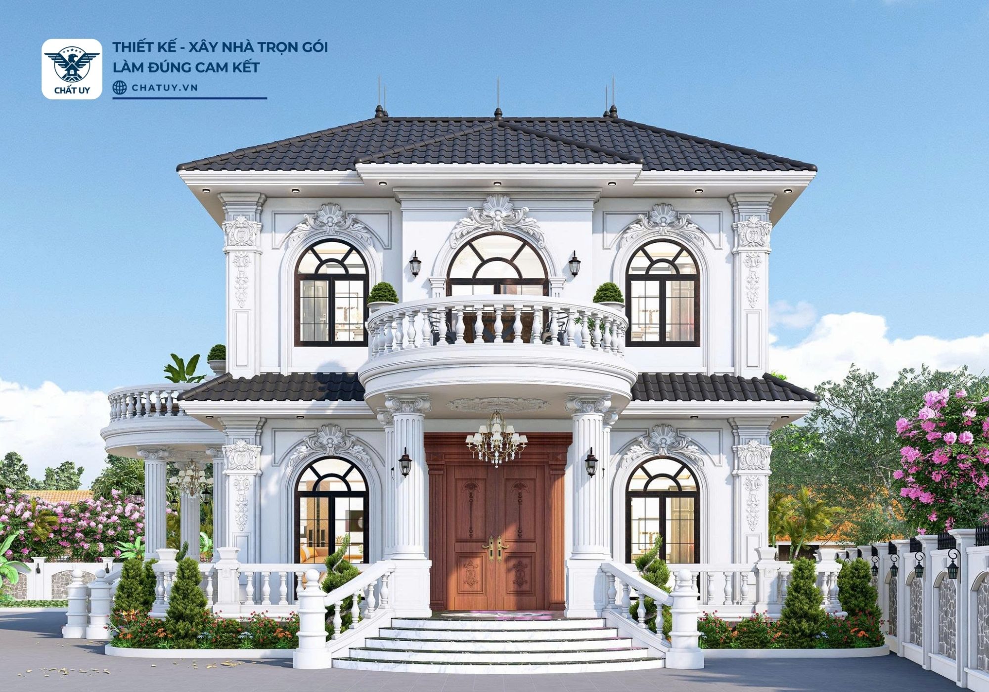 Kiến trúc mặt tiền được thiết kế đối xứng, tạo sự cân đối cho công trình